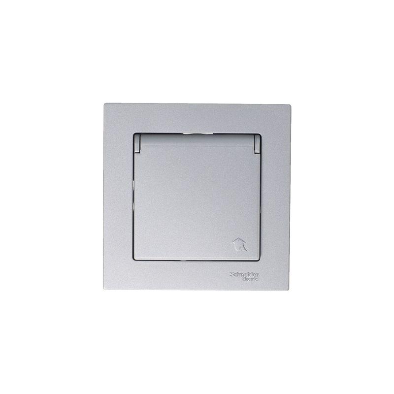 Механизм розетки 1-м СП AtlasDesign 16А IP20 с заземл. защ. шторки с крышкой алюм. SchE ATN000346