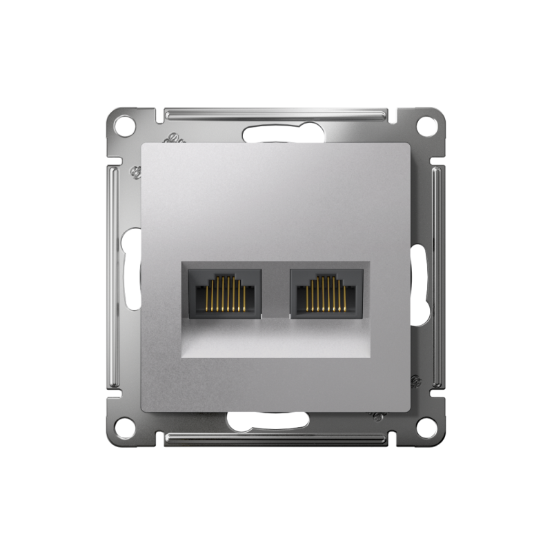 Механизм розетки компьютерной 2-м AtlasDesign RJ45 + RJ45 кат.5e алюм. SchE ATN000385