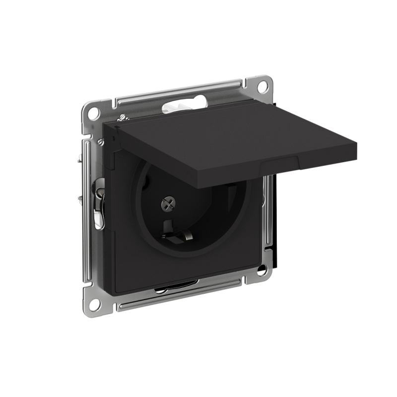 Механизм розетки 1-м СП AtlasDesign 16А IP20 с заземл. защ. шторки с крышкой карбон SchE ATN001046