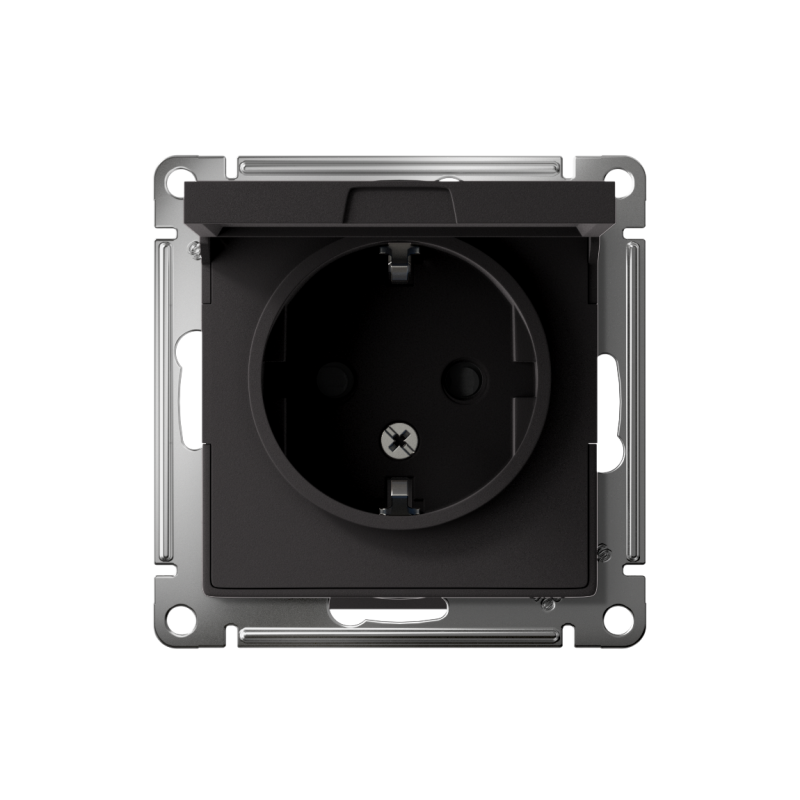 Механизм розетки 1-м СП AtlasDesign 16А IP20 с заземл. защ. шторки с крышкой карбон SchE ATN001046