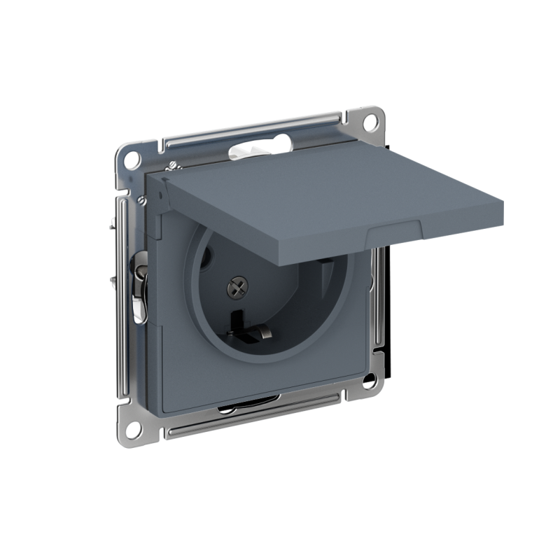 Механизм розетки 1-м СП AtlasDesign 16А IP20 с заземл. защ. шторки с крышкой грифель SchE ATN000746