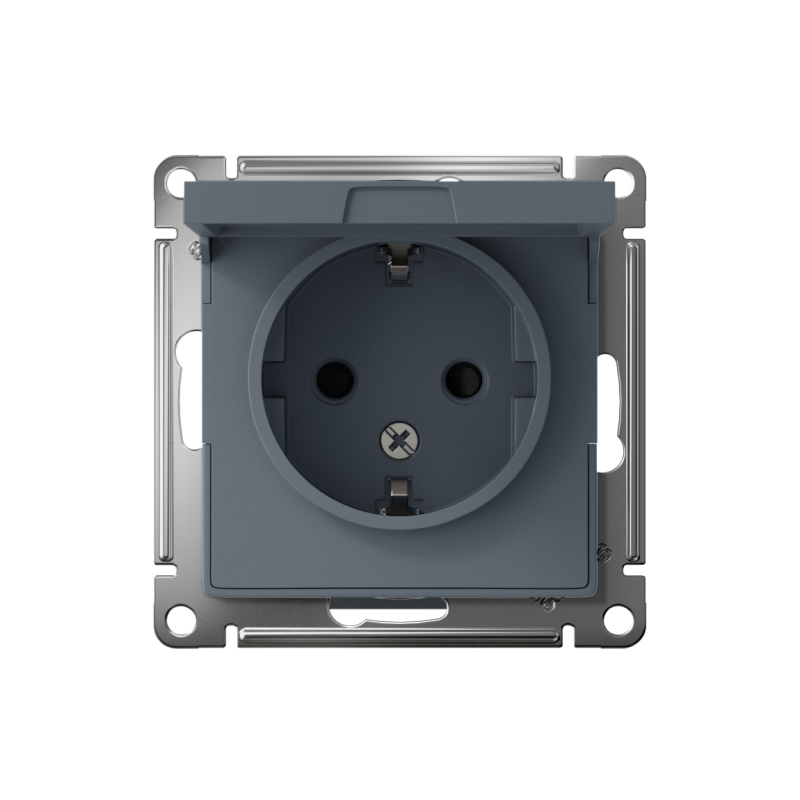 Механизм розетки 1-м СП AtlasDesign 16А IP20 с заземл. защ. шторки с крышкой грифель SchE ATN000746