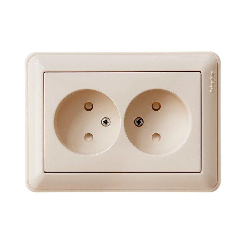 Розетка 2-м СП W59 16А IP20 без заземл. защ. шторки сл. кость SchE RS16-254-28