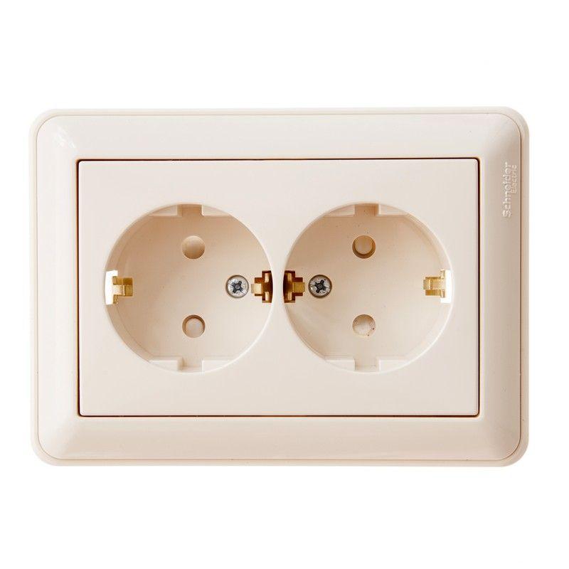Розетка 2-м СП W59 16А IP20 с заземл. защ. шторки в сборе сл. кость SchE RS16-255-28