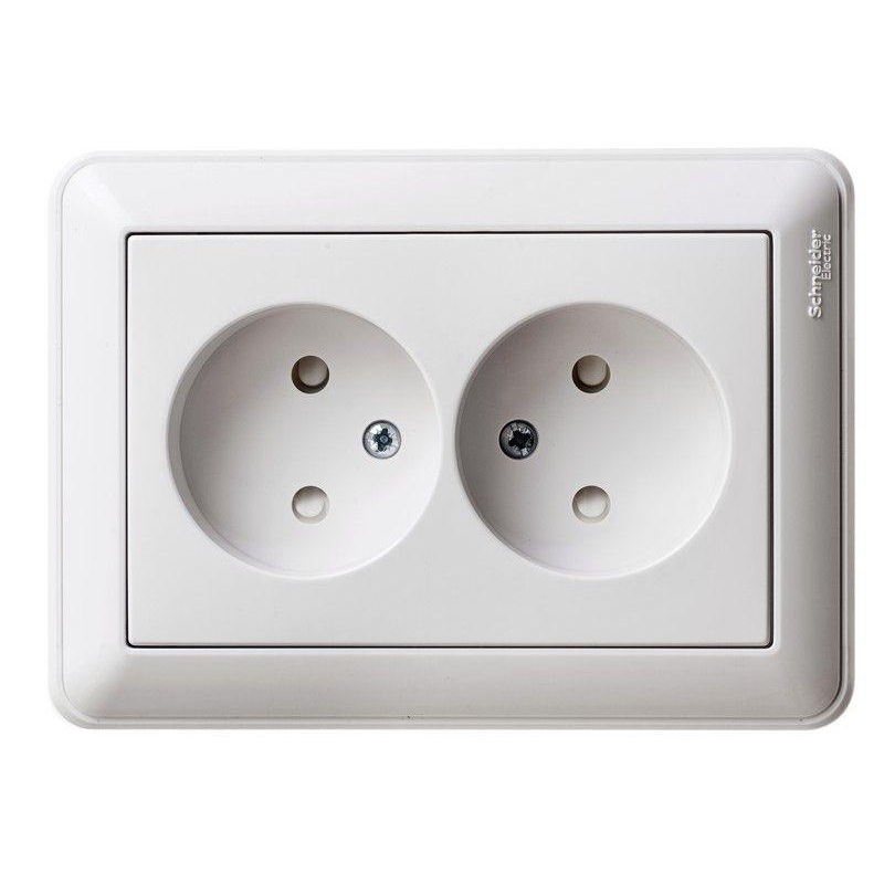 Розетка 2-м СП W59 16А IP20 без заземл. защ. шторки бел. SchE RS16-254-18