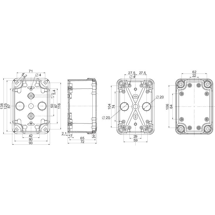 ПЛАСТИКОВАЯ КОРОБКА PK-UL IP66 138x93x72