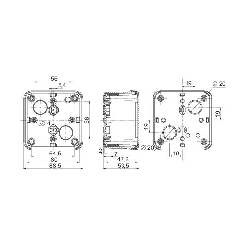 ПЛАСТИКОВАЯ КОРОБКА PK-UL IP66 89x89x54