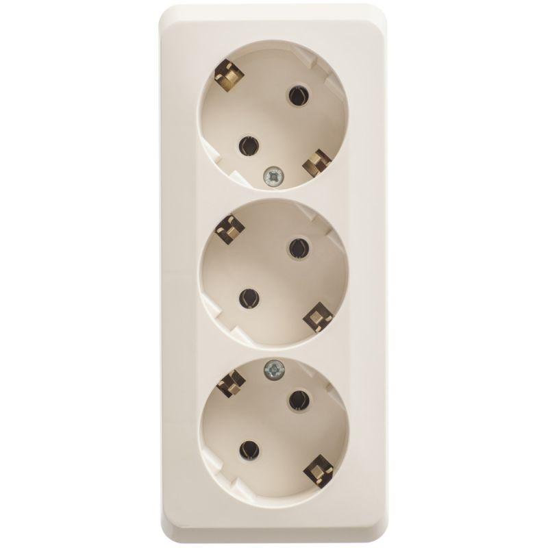 ЭТЮД O/У тройная РОЗЕТКА с заземлением без шторок 16А 250B, КРЕМ, Россия