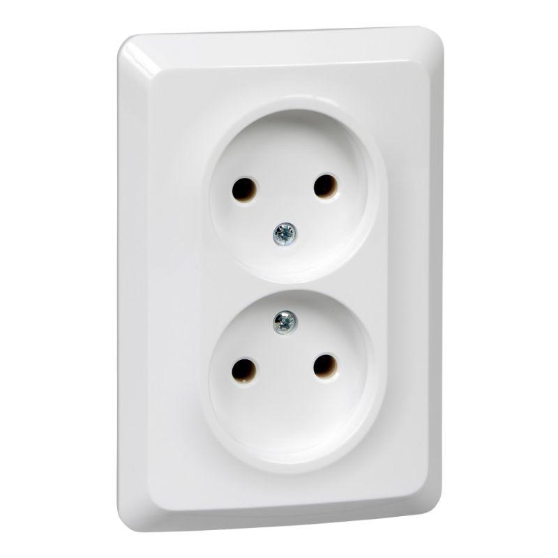ЭТЮД С/У двойная РОЗЕТКА без заземления без шторок 16А 250B, БЕЛЫЙ, Россия