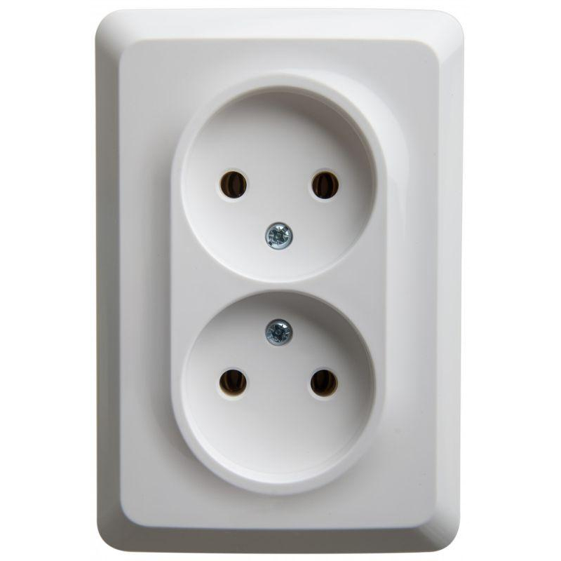 ЭТЮД С/У двойная РОЗЕТКА без заземления без шторок 16А 250B, БЕЛЫЙ, Россия