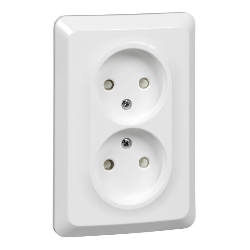 ЭТЮД С/У двойная РОЗЕТКА без заземления со штороками 16А 250B, БЕЛЫЙ, Россия