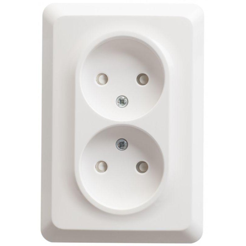 ЭТЮД С/У двойная РОЗЕТКА без заземления со штороками 16А 250B, БЕЛЫЙ, Россия