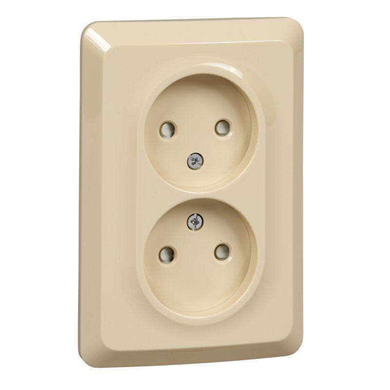 ЭТЮД С/У двойная РОЗЕТКА без заземления со штороками 16А 250B, КРЕМОВЫЙ, Россия