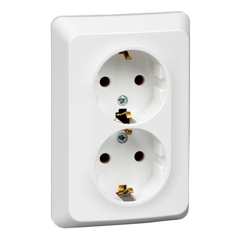 ЭТЮД С/У двойная РОЗЕТКА с заземлением без шторок 16А 250B, БЕЛЫЙ, Россия