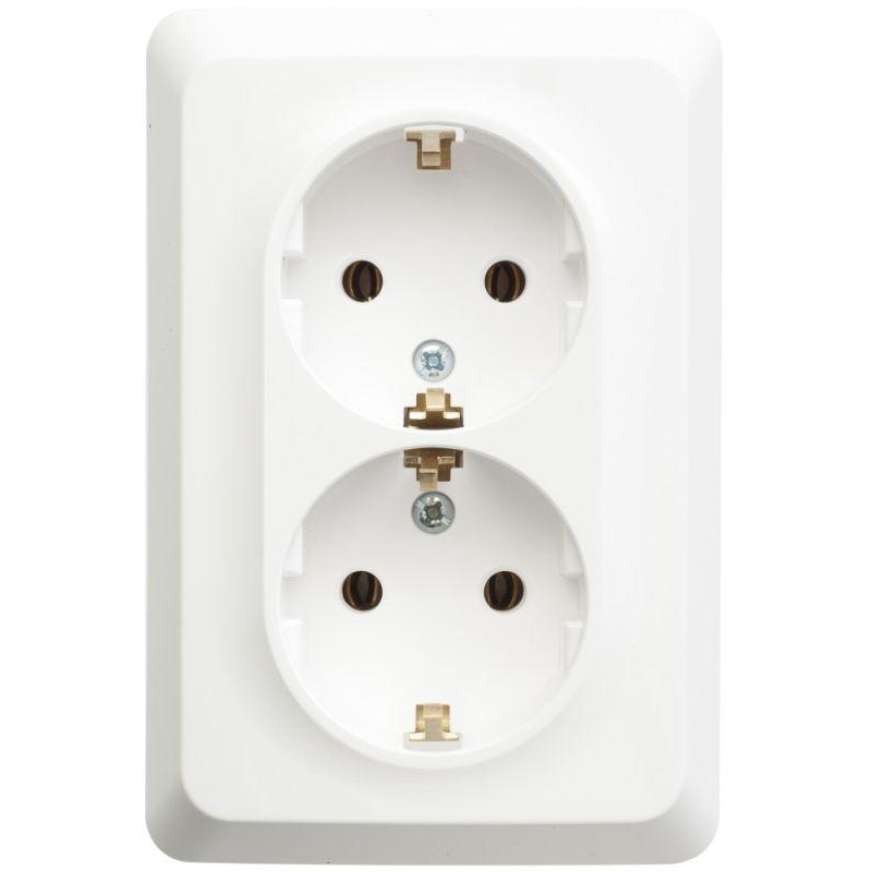 ЭТЮД С/У двойная РОЗЕТКА с заземлением без шторок 16А 250B, БЕЛЫЙ, Россия