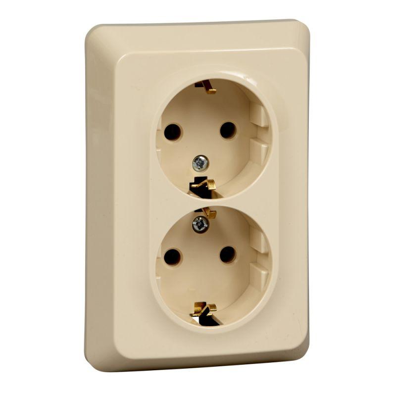 ЭТЮД С/У двойная РОЗЕТКА с заземлением без шторок 16А 250B, КРЕМОВЫЙ, Россия