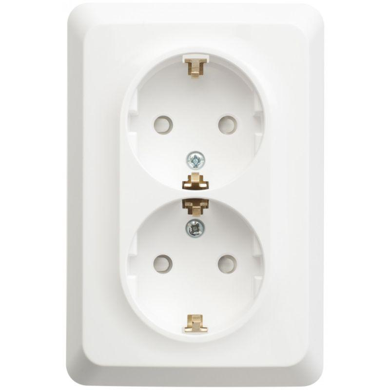ЭТЮД С/У двойная РОЗЕТКА с заземлением со штороками 16А 250B, БЕЛЫЙ, Россия