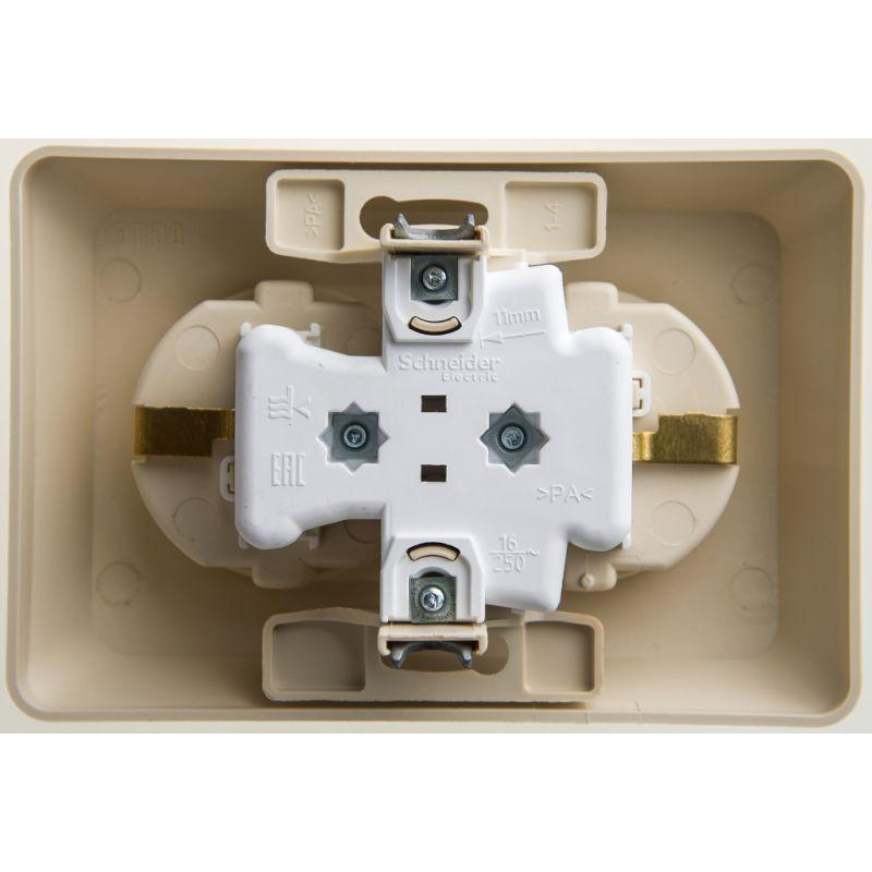 Розетка скрытой установки, двойная, с заземлением, со шторками. Этюд 16А