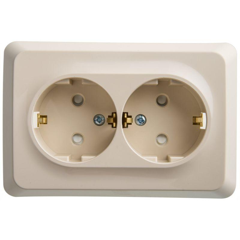 Розетка скрытой установки, двойная, с заземлением, со шторками. Этюд 16А