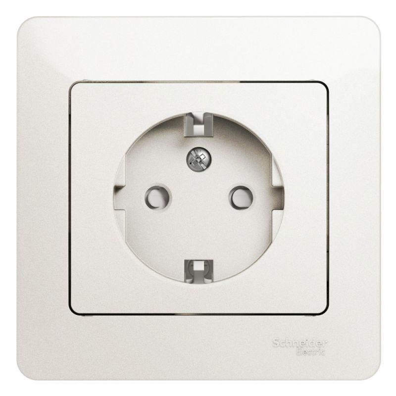 GLOSSA РОЗЕТКА с заземлением со шторками, в сборе, ПЕРЛАМУТР