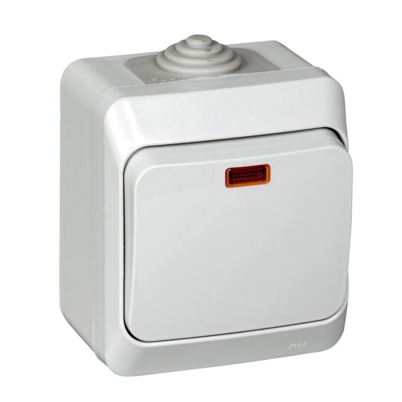 Выключатель 1-кл. ОП Этюд 10А IP44 10AX с подсветкой сер. SchE BA10-045C