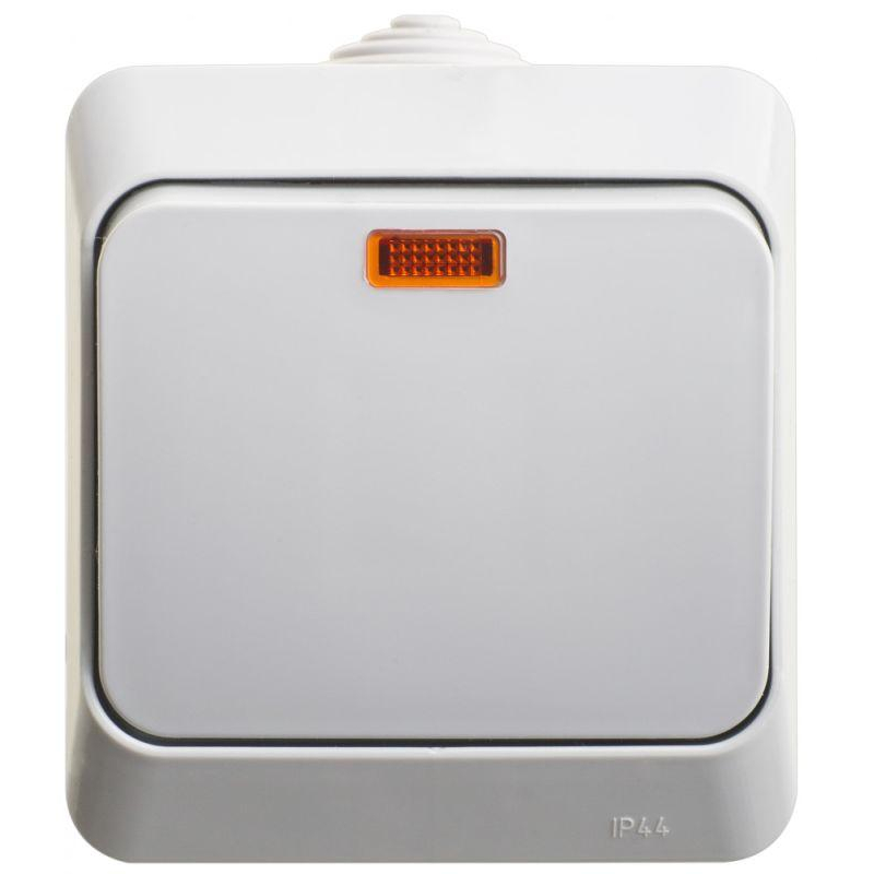 Выключатель 1-кл. ОП Этюд 10А IP44 10AX с подсветкой сер. SchE BA10-045C