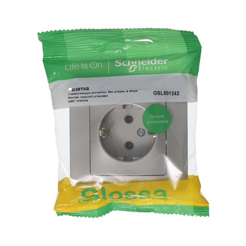 GLOSSA РОЗЕТКА с заземлением,16А, 250В, в сборе,ПЛАТИНА
