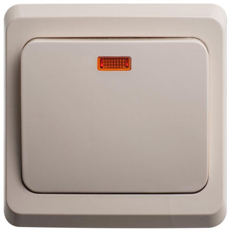 Переключатель 1 клавишный СП Этюд 10А IP20 с подсветкой кремовый