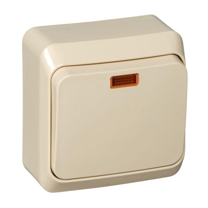 Переключатель 1 клавишный открытой проводки Этюд 10А IP20 с подсветкой цвет кремовый