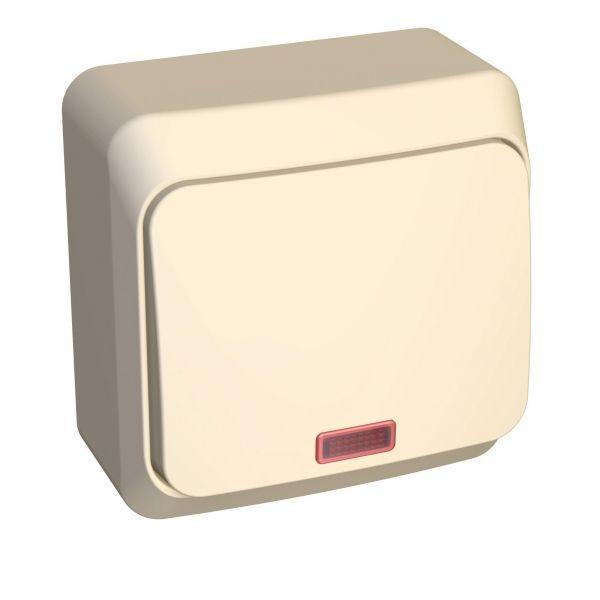 Переключатель 1 клавишный открытой проводки Этюд 10А IP20 с подсветкой цвет кремовый