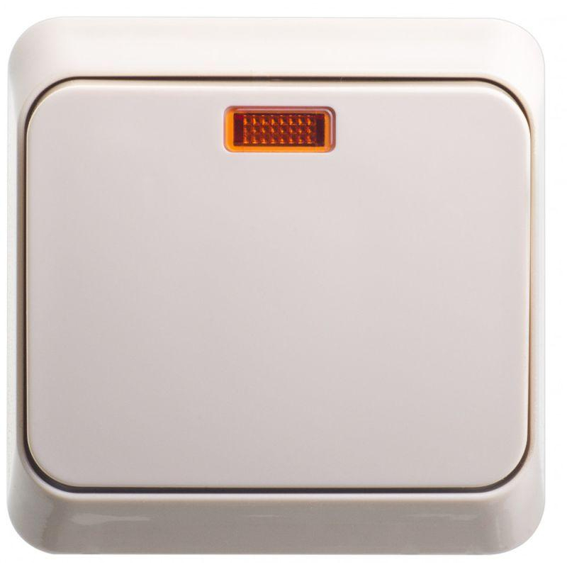 Переключатель 1 клавишный открытой проводки Этюд 10А IP20 с подсветкой цвет кремовый