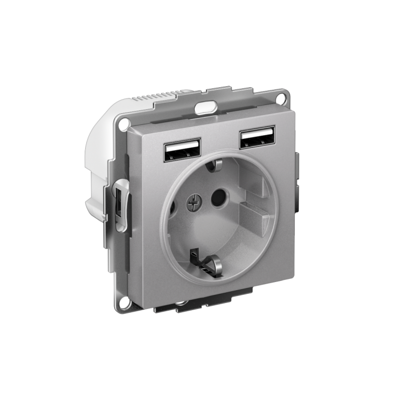 РОЗЕТКА ATLASDESIGN 16А c 2 USB A+A, 5В/2,4А, 2х5В/1,2А, механизм, АЛЮМИНИЙ (ATN000330)