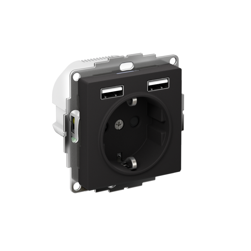 Розетка ATLASDESIGN 16А+USB A+A, механизм, КАРБОН (ATN001030)