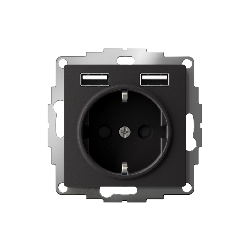 Розетка ATLASDESIGN 16А+USB A+A, механизм, КАРБОН (ATN001030)