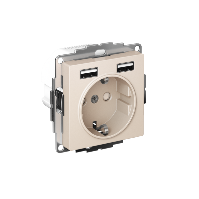 РОЗЕТКА ATLASDESIGN 16А c 2 USB A+A, 5В/2,4А, 2х5В/1,2А, механизм, БЕЖЕВЫЙ (ATN000230)