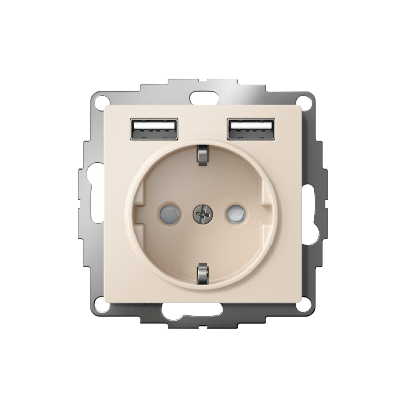 РОЗЕТКА ATLASDESIGN 16А c 2 USB A+A, 5В/2,4А, 2х5В/1,2А, механизм, БЕЖЕВЫЙ (ATN000230)