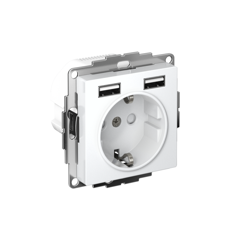 ATLASDESIGN РОЗЕТКА 16А с 2 USB A+A, 5В/2,4А, 2х5В/1,2А, механизм, БЕЛЫЙ (ATN000130)