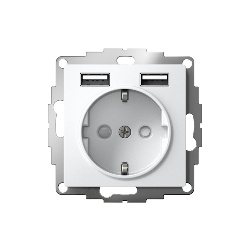 ATLASDESIGN РОЗЕТКА 16А с 2 USB A+A, 5В/2,4А, 2х5В/1,2А, механизм, БЕЛЫЙ (ATN000130)