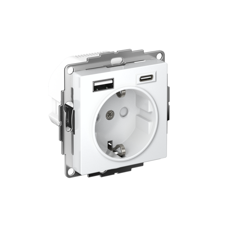 РОЗЕТКА 16А с 2 USB A+C, мех, БЕЛЫЙ (ATN000132)