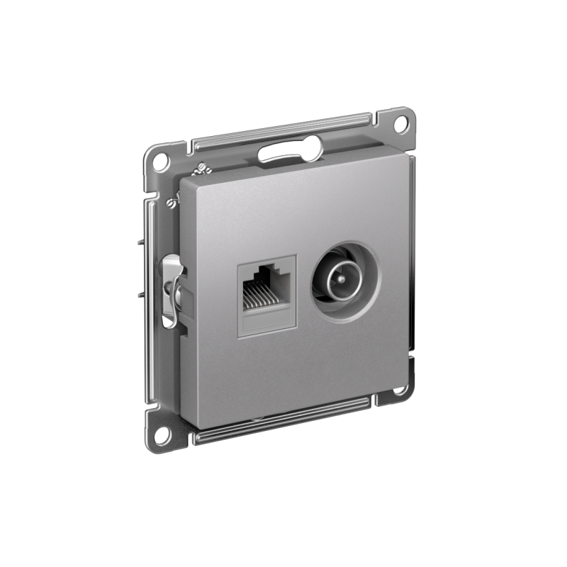 Розетка ATLASDESIGN двойная компьютерная+ТВ RJ45+TV категория 5E механизм алюминий