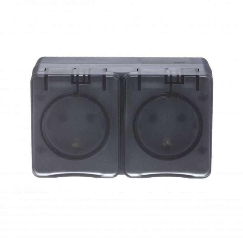 AtlasDesign Profi54 розетка двойная с заземлением со шторками IP54 16А 250B, АНТРАЦИТ, Россия