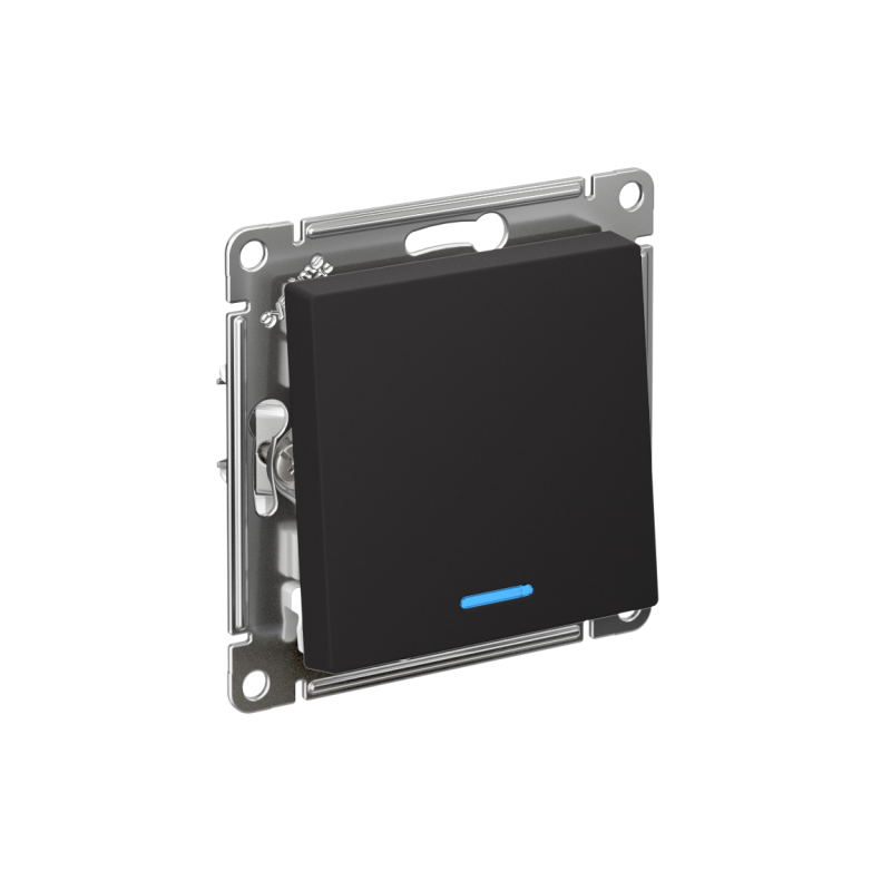 Переключатель одноклавишный ATLASDESIGN с подсветкой схема 6а 10АХ механизам карбон (ATN001063)