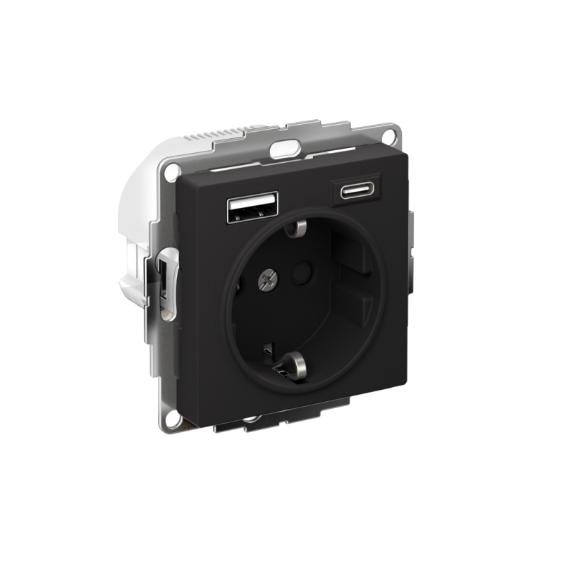 РОЗЕТКА 16А c 2 USB A+С, мех, КАРБОН (ATN001032)