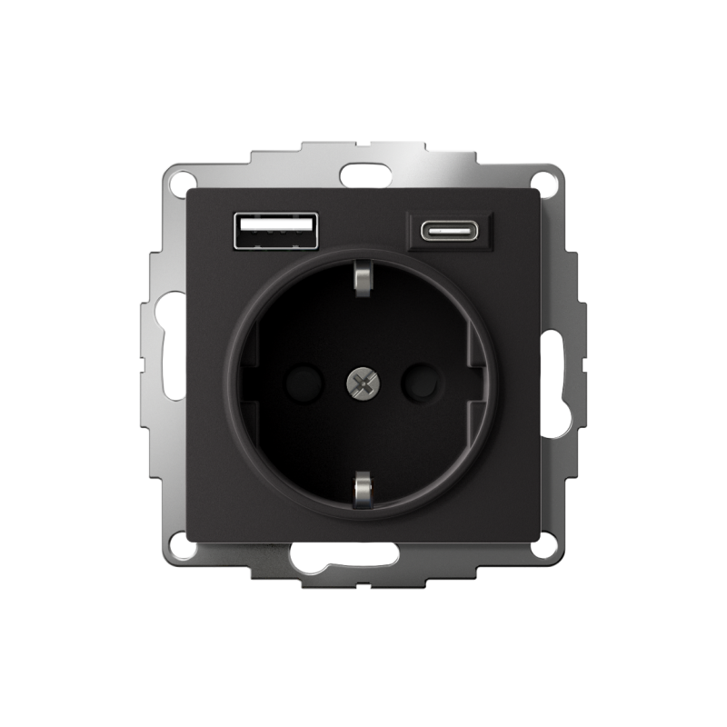 РОЗЕТКА 16А c 2 USB A+С, мех, КАРБОН (ATN001032)