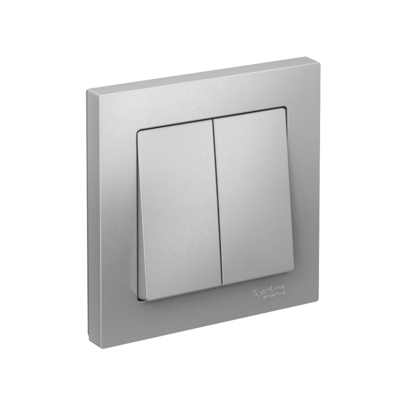 Выключатель 2-кл. СП AtlasDesign 10А IP20 (сх. 5) 10AX в сборе алюм. SchE ATN000352