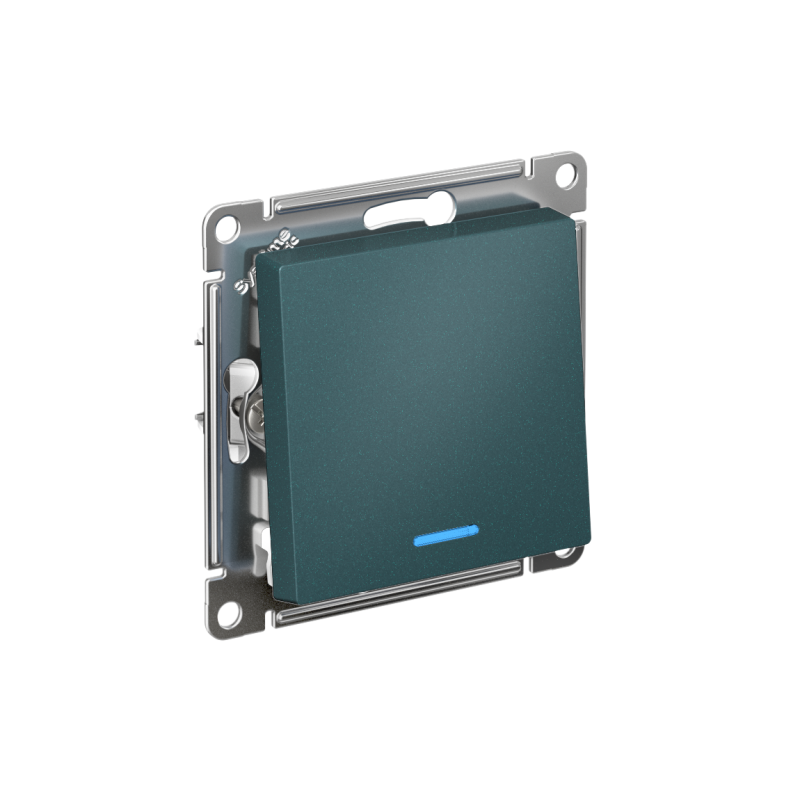 Выключатель 1-кл. СП AtlasDesign 10А IP20 (сх. 1а) 10AX с подсветкой механизм изумруд SchE ATN000813