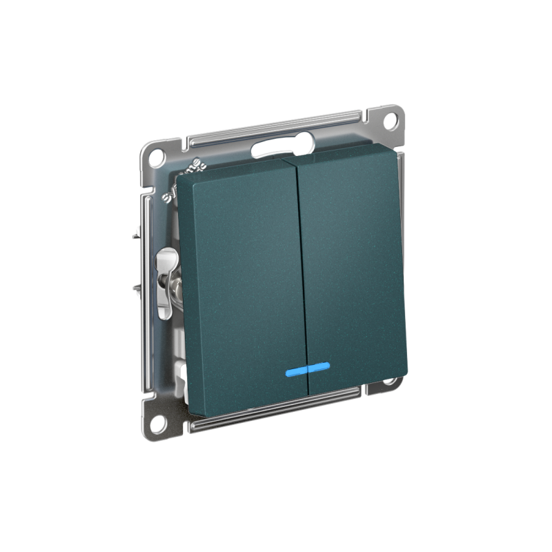 Выключатель 2-кл. СП AtlasDesign 10А IP20 (сх. 5а) 10AX с подсветкой механизм изумруд SchE ATN000853