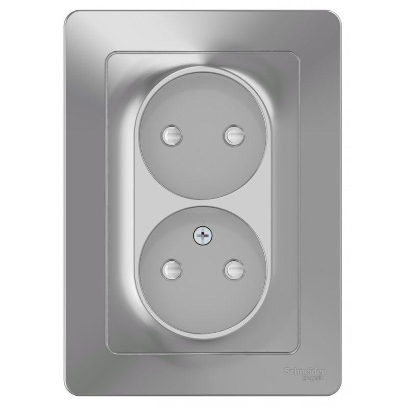 Розетка 2-м СП Blanca 16А IP20 250В без заземл. защ. шторки алюм. SchE BLNRS000123