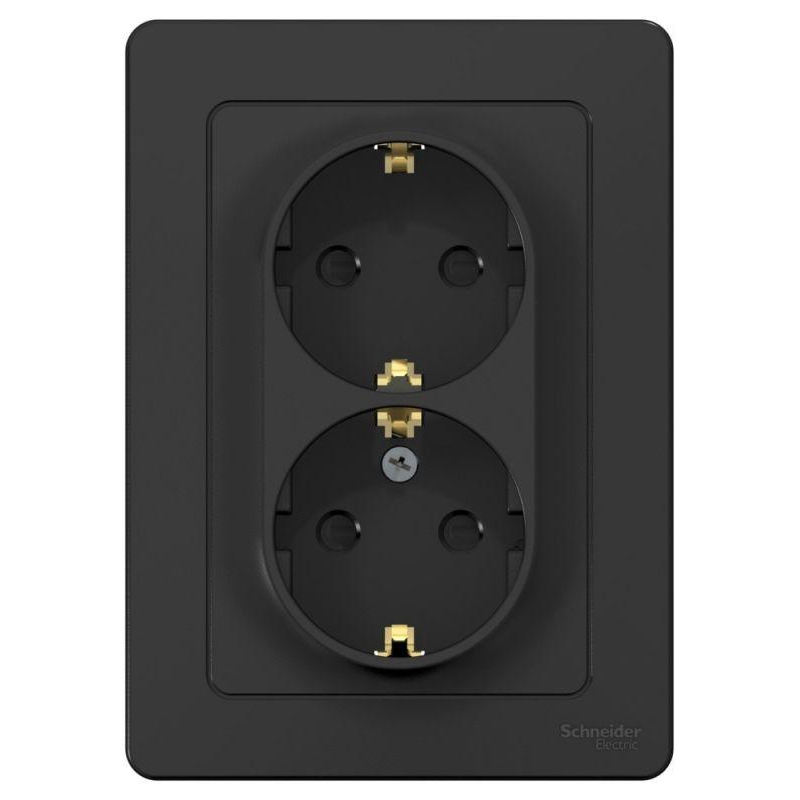 Розетка 2-м СП Blanca 16А IP20 250В с заземл. защ. шторки антрацит SchE BLNRS001126