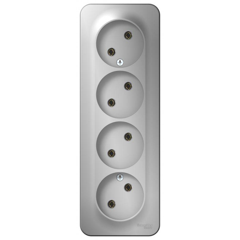 Розетка 4-м ОП Blanca 16А IP20 250В без заземл. без защ. шторок с изолир. пластиной алюм. SchE BLNRA000413